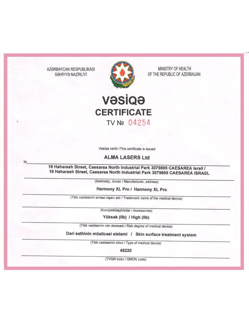 Alma Lasers - Harmony XL Pro Certificate